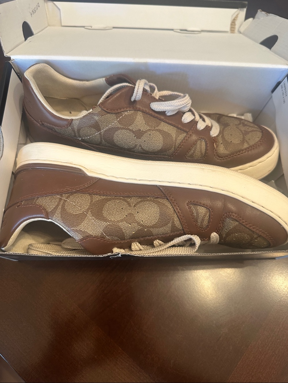 Coach Brown and Tan Signature Low-Top Sneakers